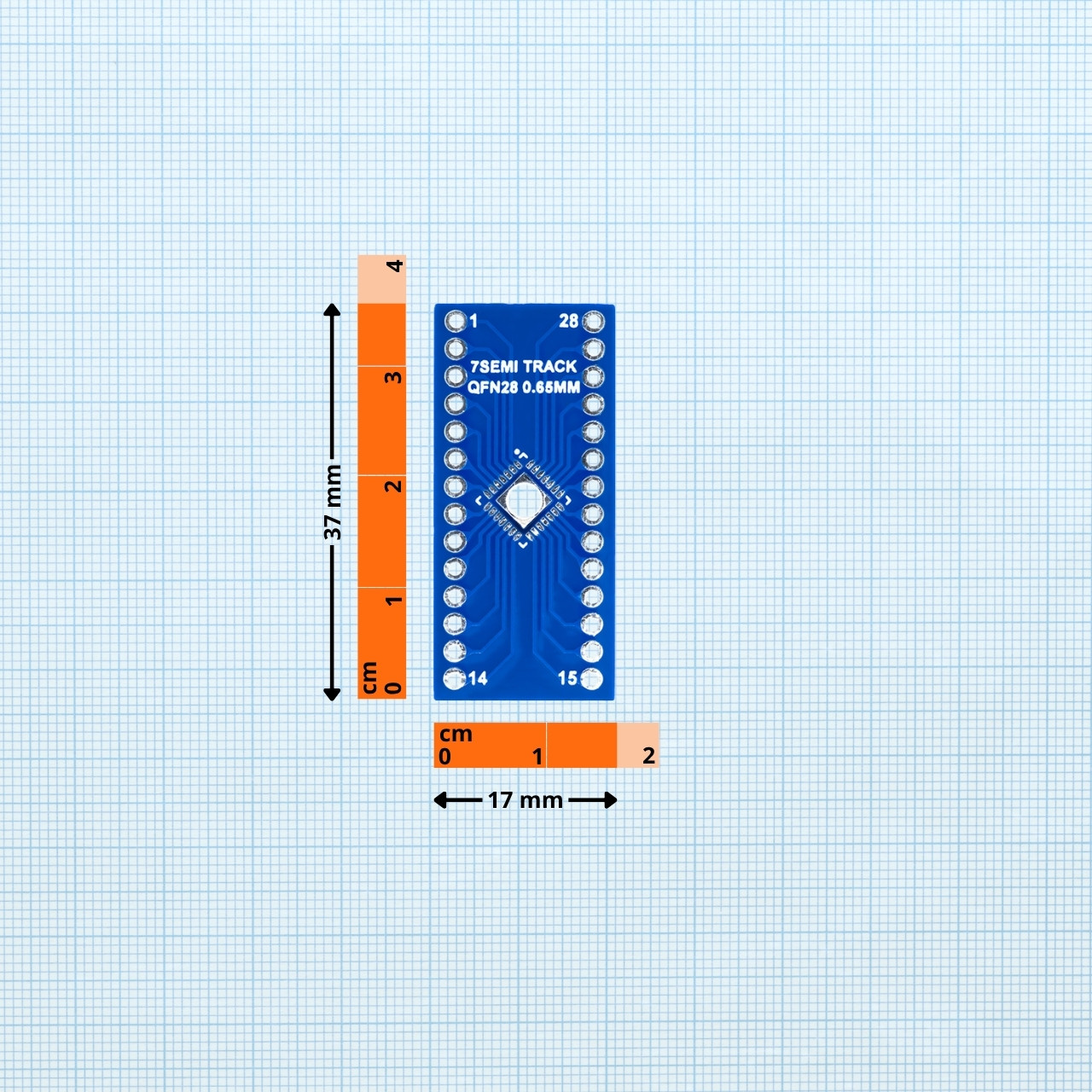 7Semi QFN28 Breakout Board Adapter PCB Dimension image